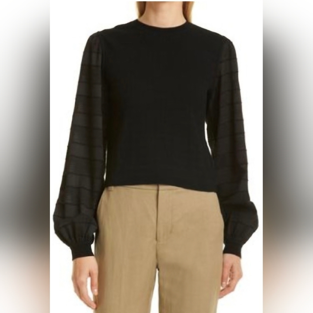Club Monaco Black Textured Balloon LongSleeve office Career modest Blouse Medium